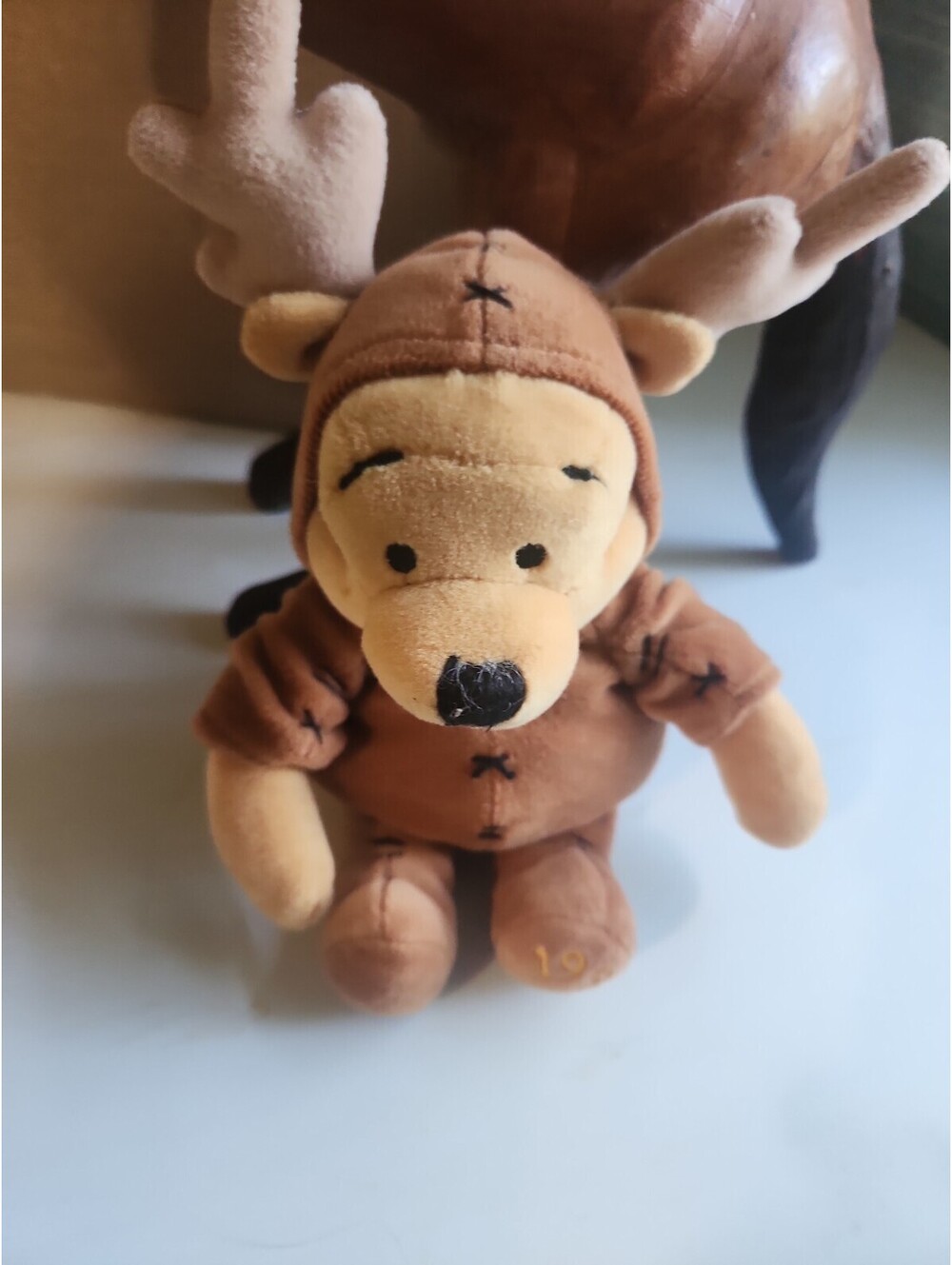 Disney Bean Bag Plush - REINDEER POOH (Winnie the Pooh) (10 inch)  Vtg
